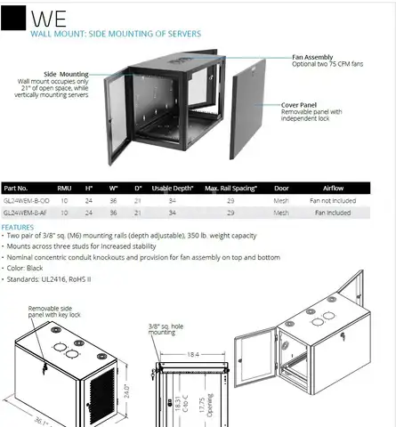 Great Lakes WE 24&#x22; Wall Mount Server Rack