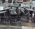 Lot of Purple Patterned Office Chairs