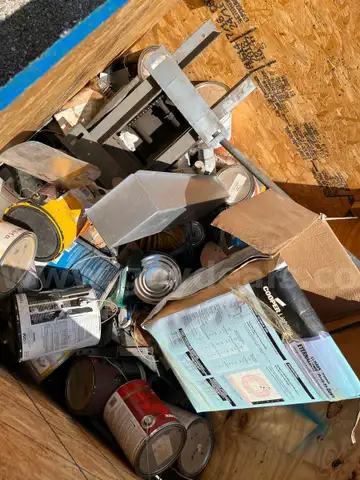 One box of misc paint cans, other items