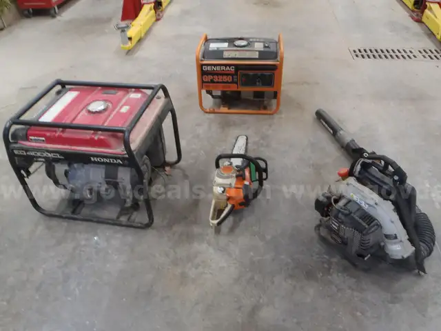 Assorted Gas powered tools, generators/backpack blower/ Chainsaw,