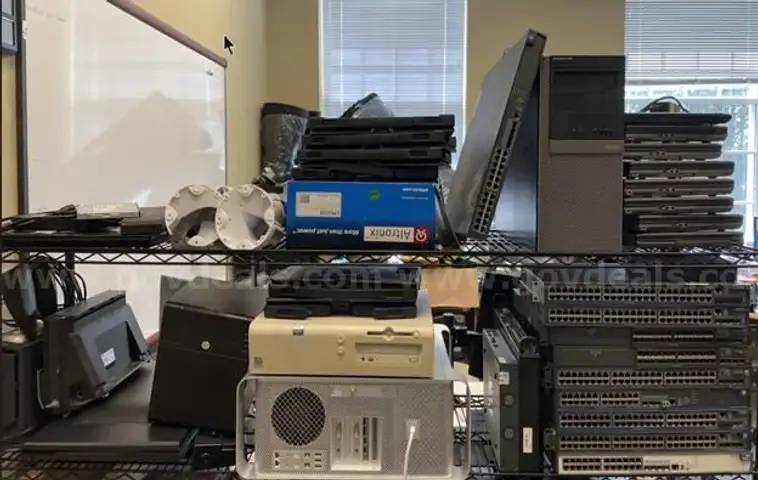 LOT #9 MONITORS, COMPUTERS, SPEAKER, CAMERAS, SERVERS/SWITCHES, PRINTER, DOCKING STATION DVD REWRITER, SATELLITE, UPS