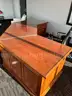 Executive Wooden Desk With Glass Top and Cabinet