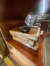 Executive Wooden Desk With Glass Top and Cabinet