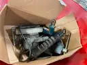 Lot of JD Traveling Tractor Sprinkler, Air Compressors, Seed Spreader, and Other Tools