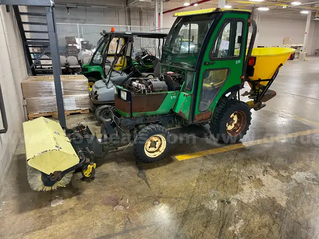 John Deere Tractor with Broom &#x26; Spreader Attachments