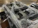 Lot of Battery Chargers, Tire Balancer, Mini Fridge, and Misc. TVs