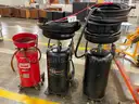 Lot of (3) Portable Oil Drain Tanks and Misc. Drain Pans