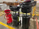 Lot of (3) Portable Oil Drain Tanks and Misc. Drain Pans