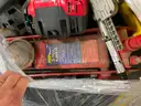 Lot of a John Deere 54&#x22; Snow Plow, Vehicle Jack, Air Tank, and Trimmer