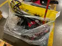 Lot of a John Deere 54&#x22; Snow Plow, Vehicle Jack, Air Tank, and Trimmer