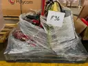 Lot of a John Deere 54&#x22; Snow Plow, Vehicle Jack, Air Tank, and Trimmer