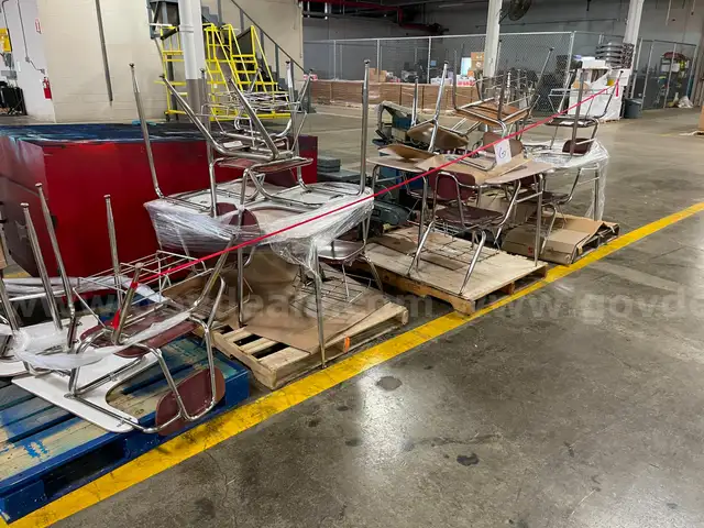 Lot of Metal Framed Classroom Desks with Chairs