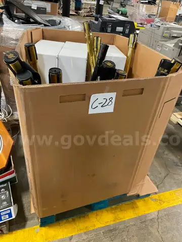 Lot of Retractable Stantions and Defibrilator Cabinets