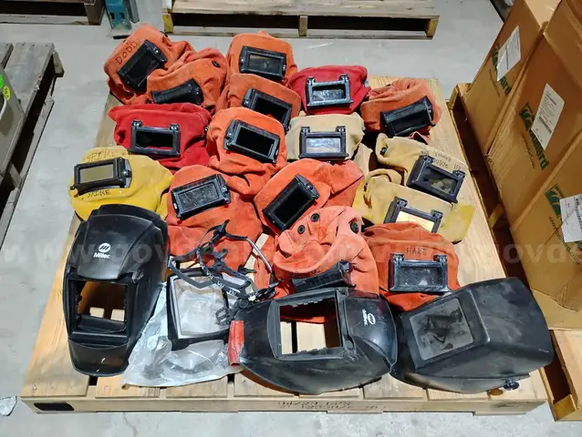 Lot of 16 Leather Welding Hoods w/ Extras