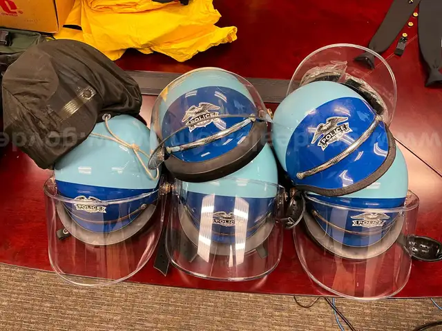 Six Police Crowd Control Helmets - With a Vintage look