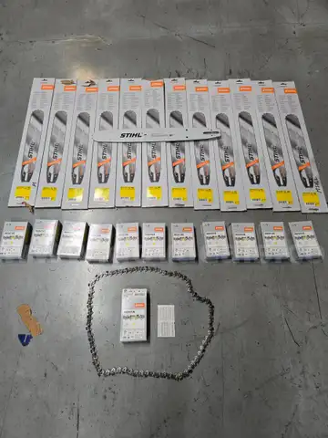 12 Chainsaw bars and 12 chains