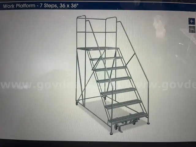 Uline Work Platform - 7 Steps, 36 x 36&#x22; Stairs with wheels new in plastic