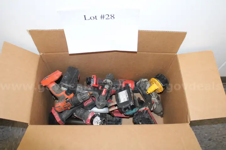 Box of Misc Used Cordless Powered Tools