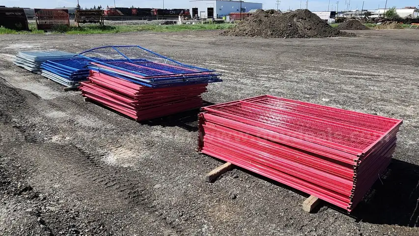 Lot of Eighty-Nine (89) Construction Fence Panels with Forty Four (44) Related Items
