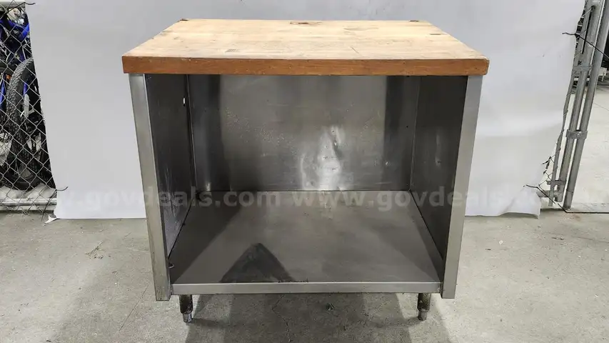 Commercial Stainless Steel Work Table with a Butcher Block Top