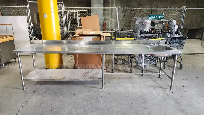 Commercial Large Stainless Steel Prep Table with Integrated Sink
