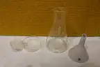 (1) Set of 31 Glass Flasks, Dishes, and Ceramic Funnel