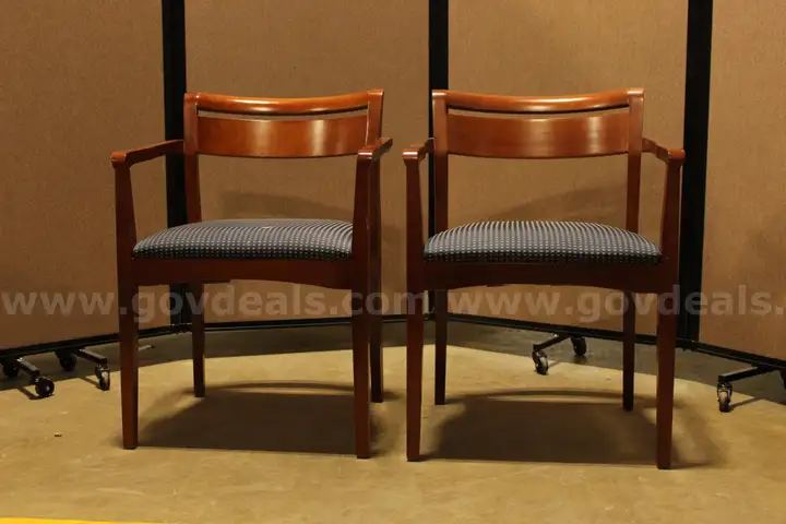 (2) OFS Wooden Armchairs &#x2013; Upholstered Seats