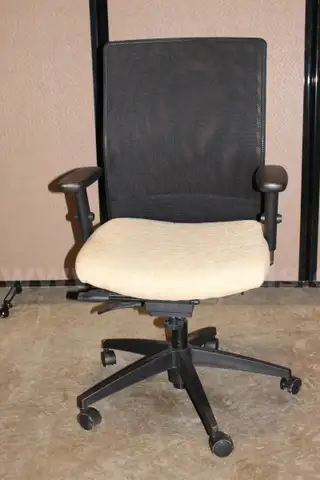 (1) Ergonomic Office Chair - Black Mesh &#x26; Beige Seat