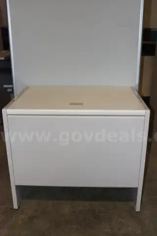 (1) White Metal Desk &#x2013; Compact Utility with Cable Port