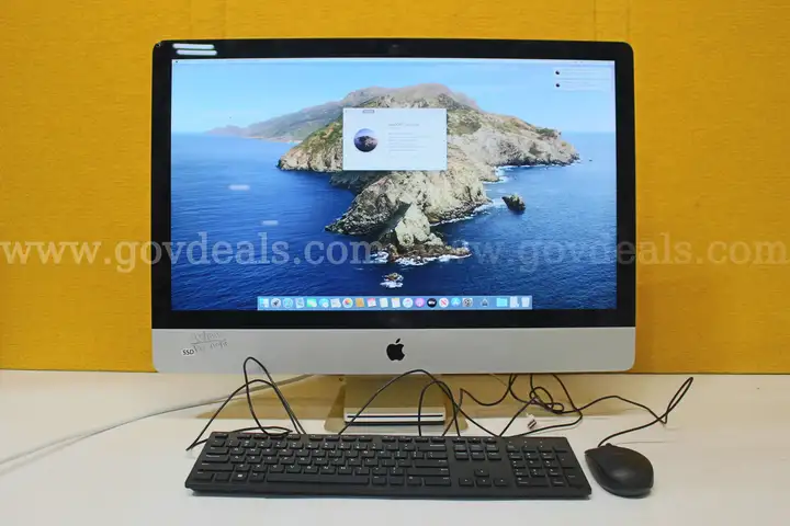 (1) Apple iMac 27" 2013 - Intel i5, 8GB RAM, 250GB SSD, OS: Catalina, (1) Keyboard, (1) Mouse, (1) Power cord