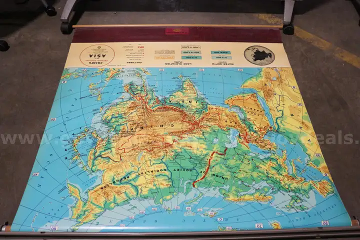 (1) Vintage Cram&#x27;s Physical &#x26; Political Wall Map of Asia