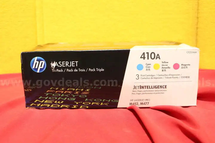 (3) HP Laser Jet Print Cartridges (410A: Blue, Yellow, &#x26; Magenta)
