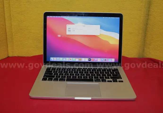 (1) MacBook Pro 13", Core i5, 8GB RAM, 250GB HDD, OS: Big Sur, (1) Apple Charger