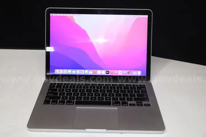 (1) MacBook Pro 13", Core i5, 8GB RAM, 121GB HDD, OS: Monterey (1) Apple Charger