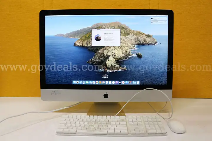 (1) Apple iMac Retina 5K, 27" 2020 - Intel i5, 16GB RAM, 500GB SSD, OS: Catalina, (1) Keyboard, (1) Mouse, (1) Powercord