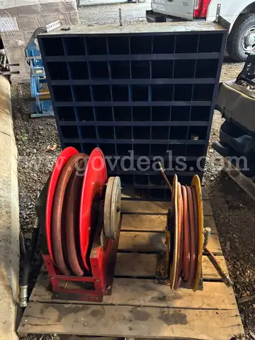 Lot of 2 Hose Reels and Cabinet