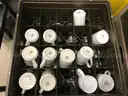 Lot of Various Ceramic Mugs, Water Glasses, Storage Trays, Etc.,