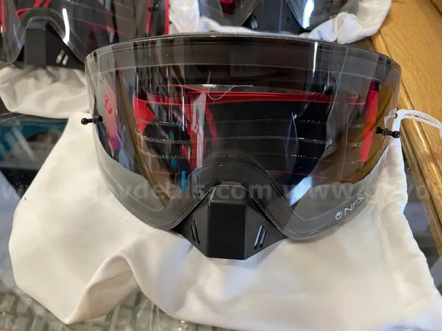 GOGGLES: RED/ CLEAR LENS, FOR SNOW OR DIRT SPORTS