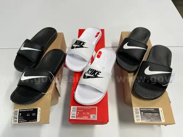 Lot of 3 Pairs of Nike Slides, Various Styles. Size 7.
