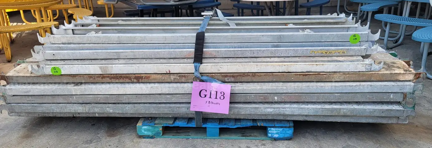 **** SAFWAY GALVANIZED METAL SCAFFOLDING (92.5&#x22; L. x 9&#x22; W.AND 17&#x22; L. x 9&#x22; W.) (4 PALLETS) **** (Y)