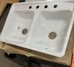 **** WHITE ENAMELED STEEL KITCHEN SINKS WITH 4-FAUCET HOLES (2 UNITS) (32&#x22; x 21&#x22;) **** (I)