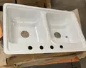 **** WHITE ENAMELED STEEL KITCHEN SINKS WITH 4-FAUCET HOLES (2 UNITS) (32&#x22; x 21&#x22;) **** (I)
