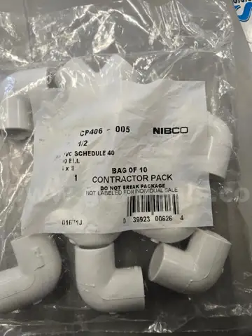 1/2" SCH 40 90 degree PVC Fittings