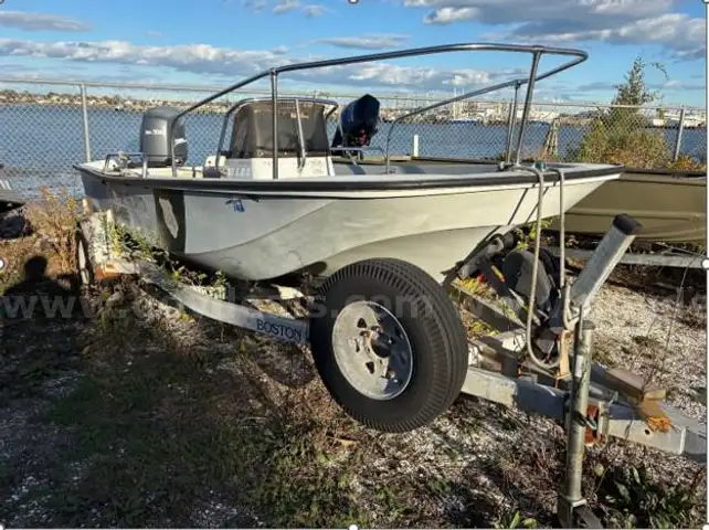 17` Boston Whaler Ourboard motor and trailer