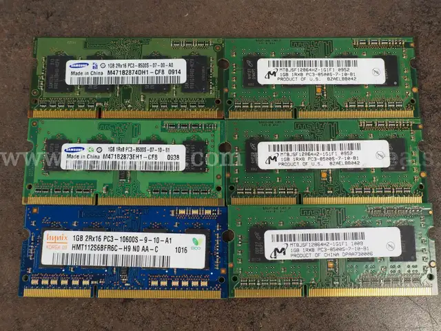 Assorted lot of 6 1GB SO-DIMM RAM