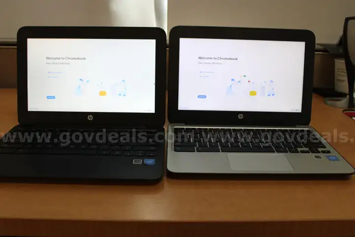 Lot of 2 HP 11.6" G4 chromebooks with 4GB RAM, OEM AC Adapter