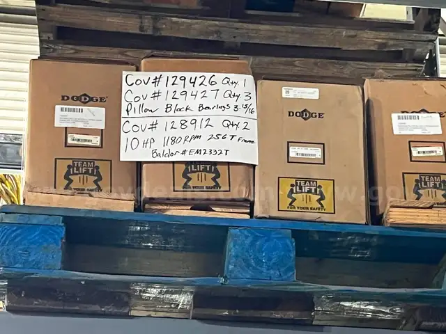 Lot of Dodge Bearings and 2 Baldor 10HP Motors