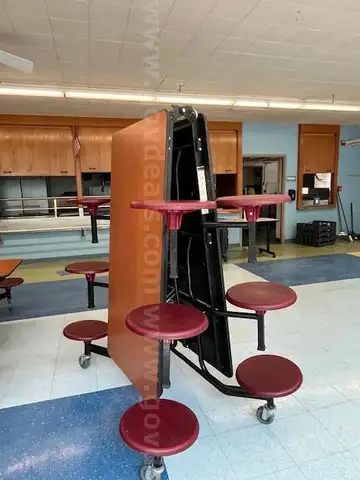 AmTab Preschool Mobile Stool Cafeteria Table- 12 Stools (12&#x27; L)
