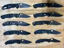 LOT OF 10 SPYDERCO POCKET KNIVES (BLACK BLADE) - USED!