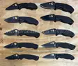 LOT OF 10 SPYDERCO POCKET KNIVES (BLACK BLADE) - USED!